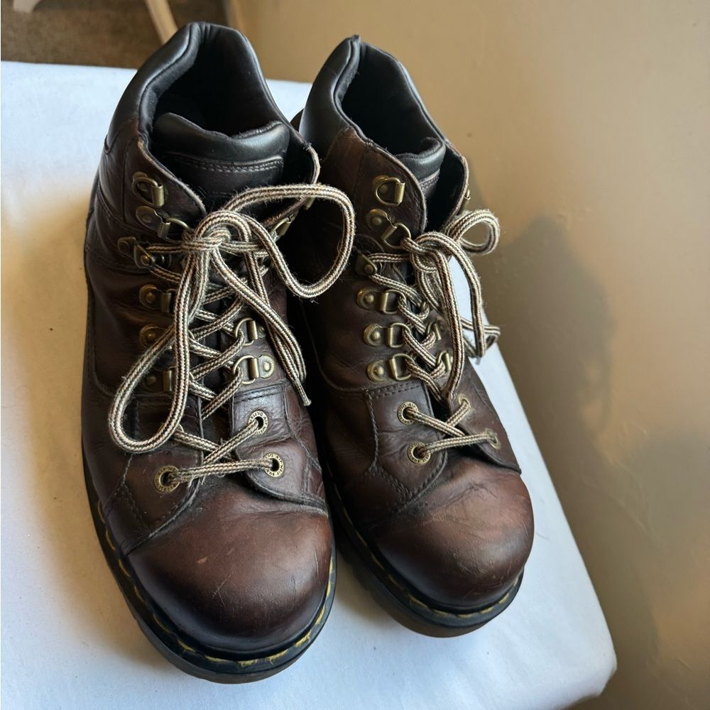 Vintage Y2K Dr Martens Brown Leather Lace-up Grunge Ankle Work Boots Size 12